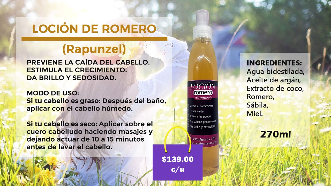 Loci&oacute;n Capilar de Romero para peinar Artesanal en Monterrey